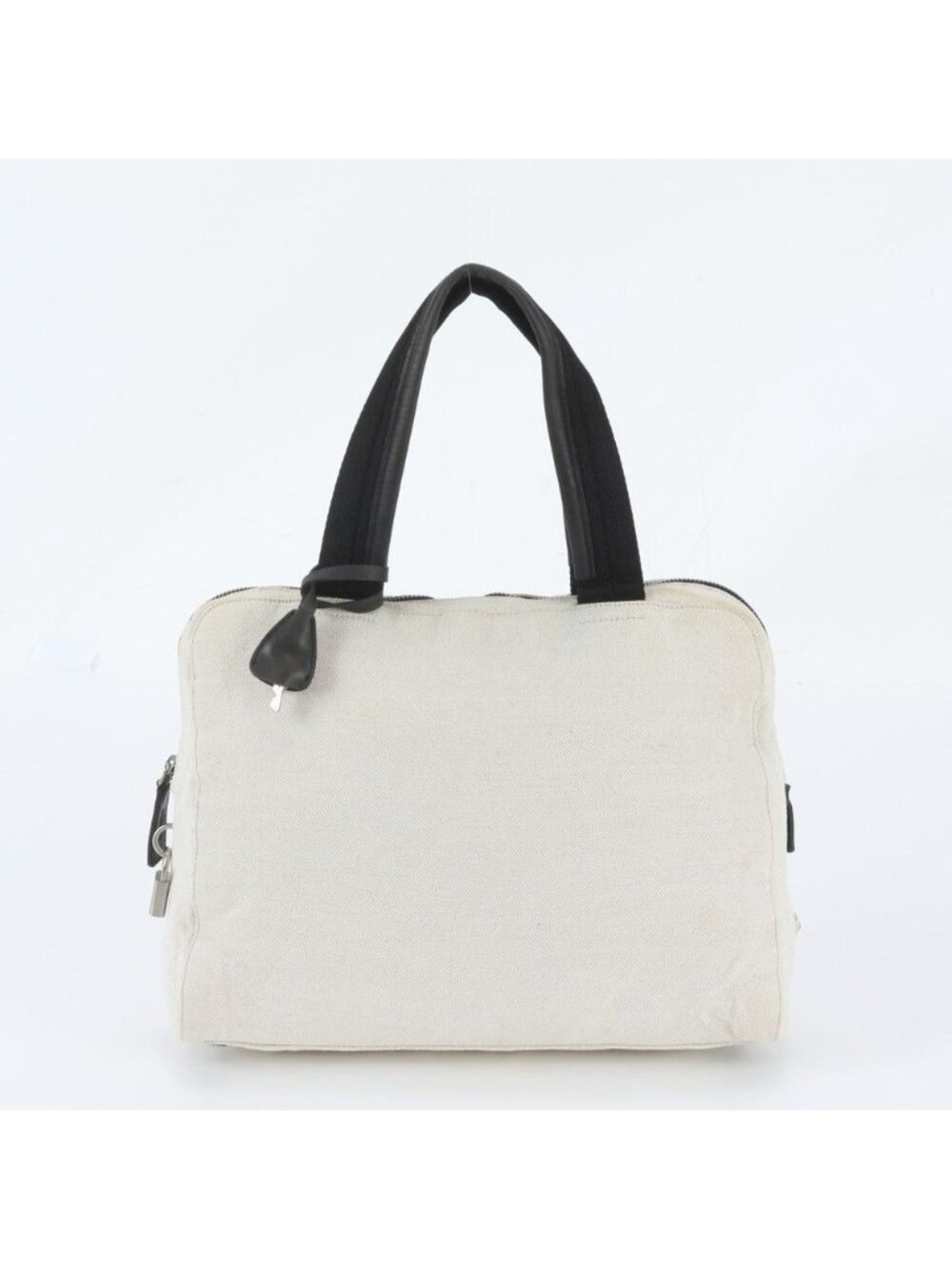 Prada Triangle Logo Leather Canvas Handbag Tote Brands